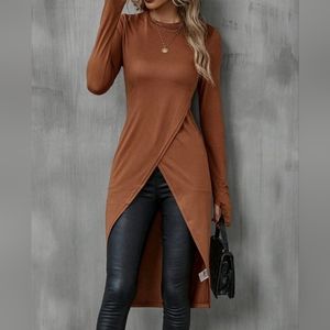 Long Solid Wrap Hem Tee